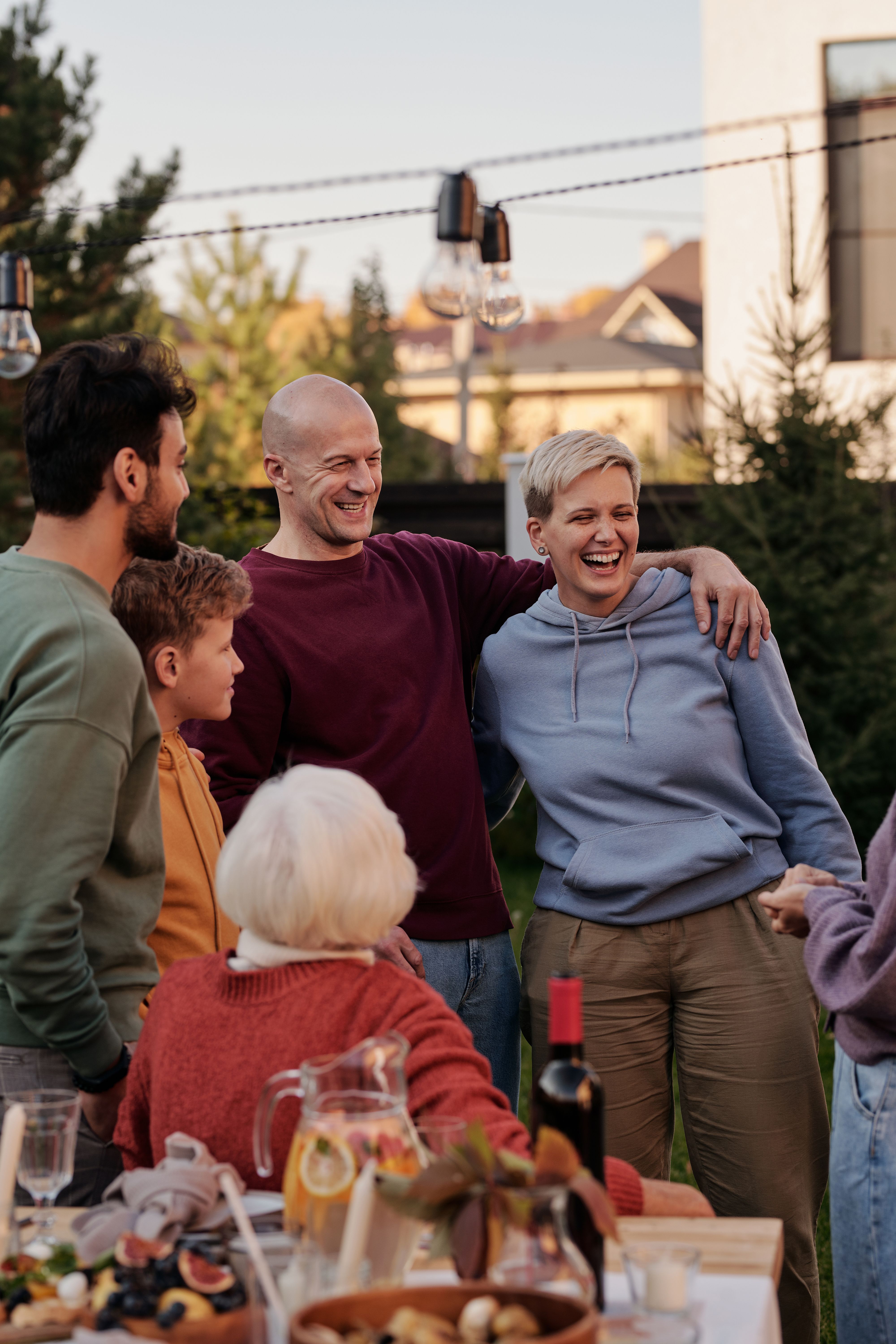 Neighbors talking at a local patio